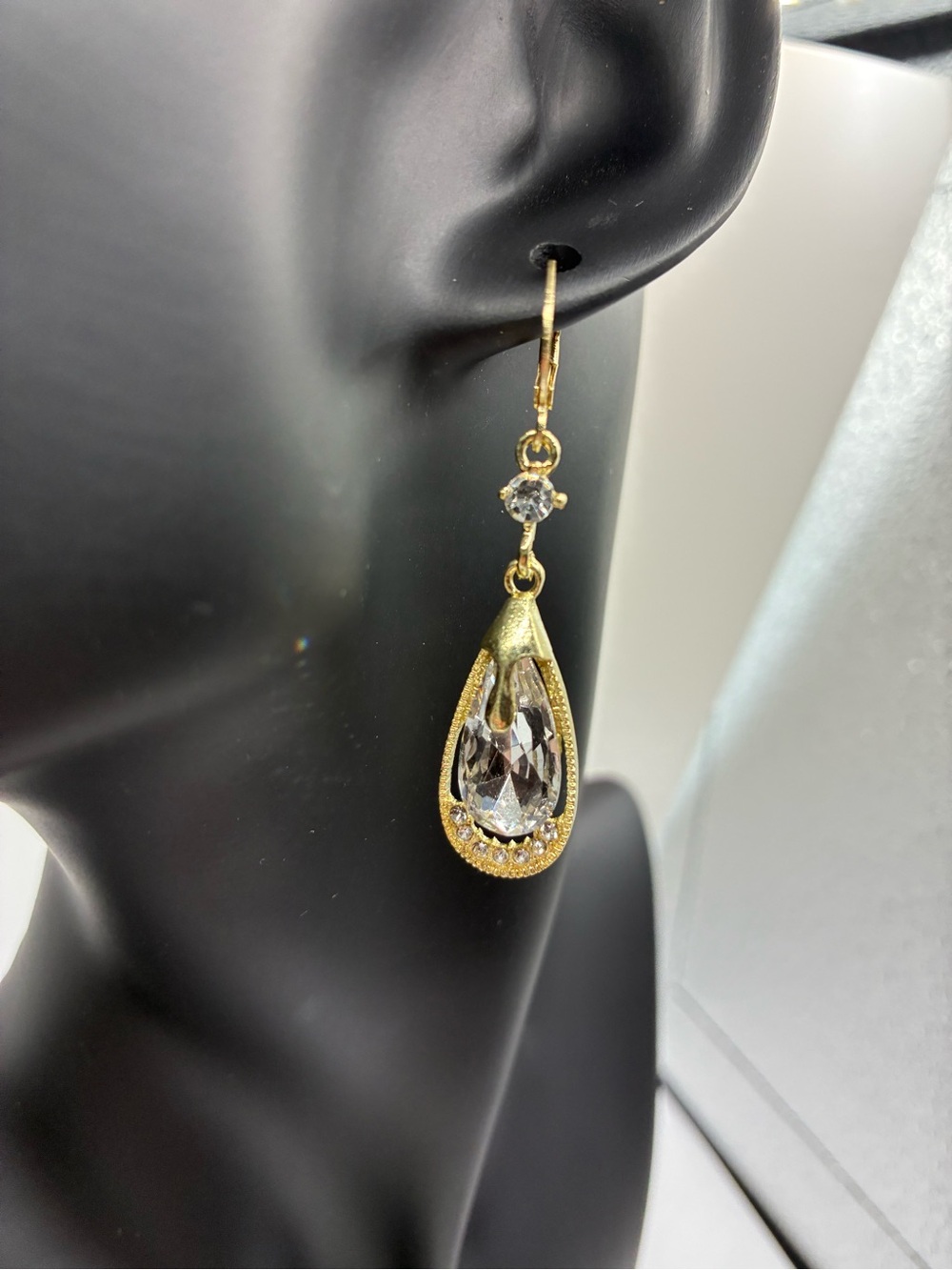 Gold Teardrop Crystal Dangle Earrings - Elegant Women's Jewelry